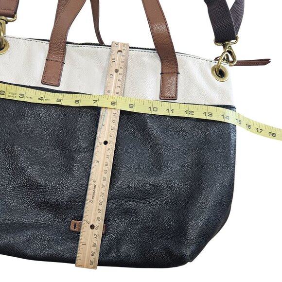 Fossil Two-Tone Leather Tote Bag‎ With Adjustable Crossbody Strap Brass Hardware - Picture 8 of 11
